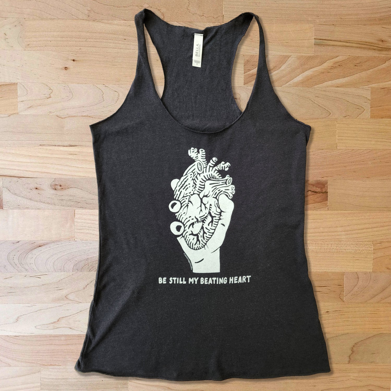 Be Still My Beating Heart graphic black tank top for women
